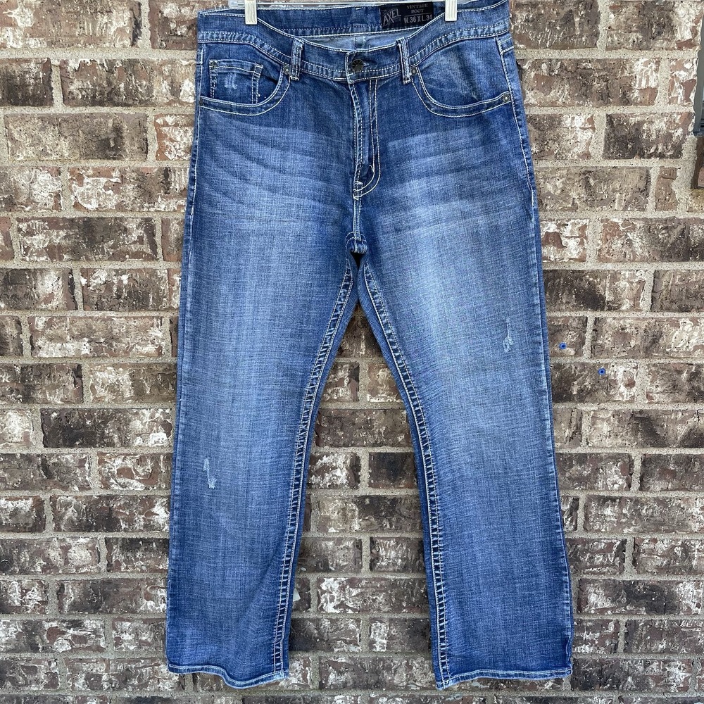 TK Axel Jeans Mens 36x34 Blue‎ Vintage Boot Weston Flap Pocket Baggy Distressed